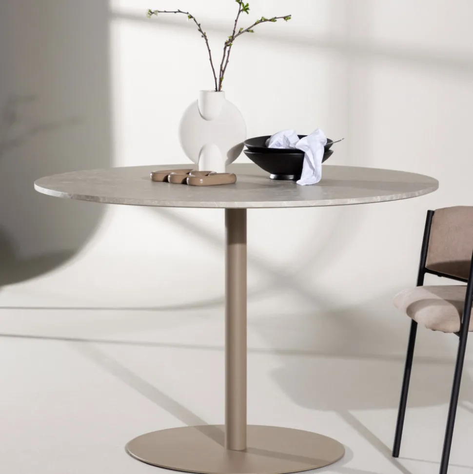 LYCKE Table à manger 4 personnes ronde en effet marbre et métal
