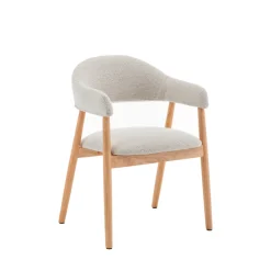 MARINA Lot de 2 fauteuils de table en tissu bouclette et bois