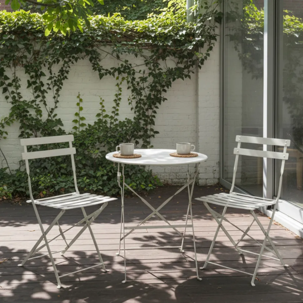 MARSEILLE Ensemble table de jardin pliante ronde bistrot et 2 chaises en métal