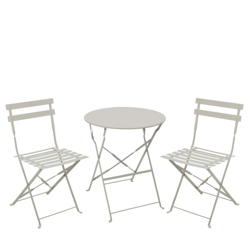 MARSEILLE Ensemble table de jardin pliante ronde bistrot et 2 chaises en métal