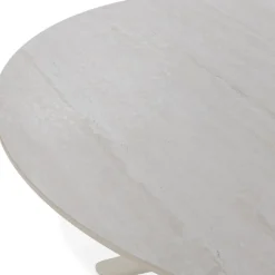 MATTHEO Table à manger 4 personnes ronde effet travertin et métal ø120cm