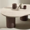 MEGG Table basse organique effet travertin et bois 130x78cm