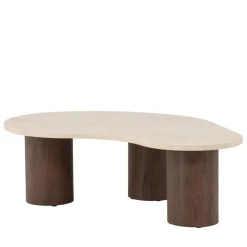 MEGG Table basse organique effet travertin et bois 130x78cm