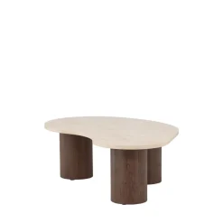 MEGG Table basse organique effet travertin et bois 130x78cm