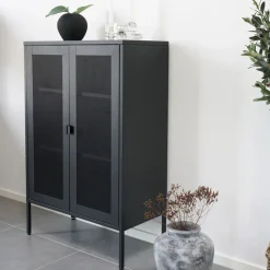 MELBOURNE Vaisselier en métal avec portes grillagées