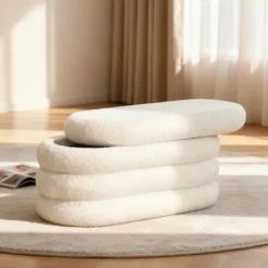 MIRO Banc coffre en tissu bouclette L85cm