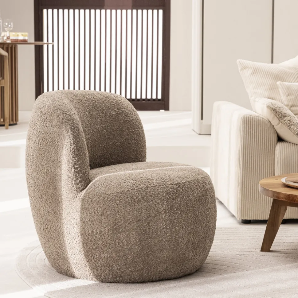MO Fauteuil rond en tissu bouclette