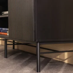 MOLLY Meuble tv 2 portes, 2 niches en bois et métal L150cm
