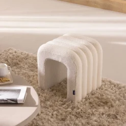 MUI Lot de 2 tabourets rembourrés en tissu bouclette