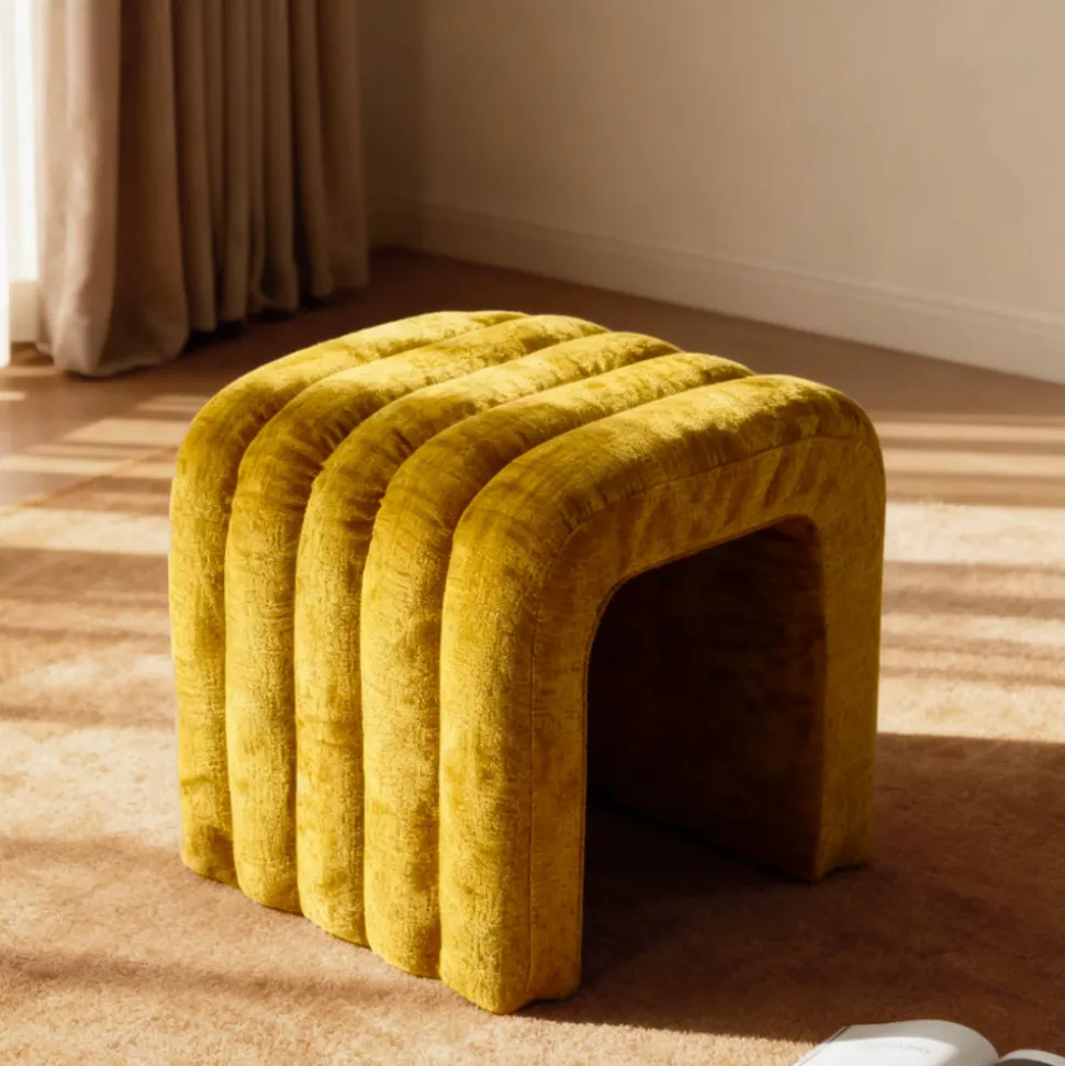 MUI Tabouret rembourré en tissu chenille