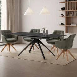 MYSTARA Table à manger extensible 6 à 8 personnes en céramique et métal 150-200x85cm