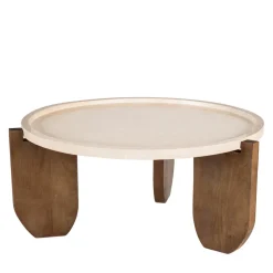 NADOR Table basse en marbre et bois massif ø80cm