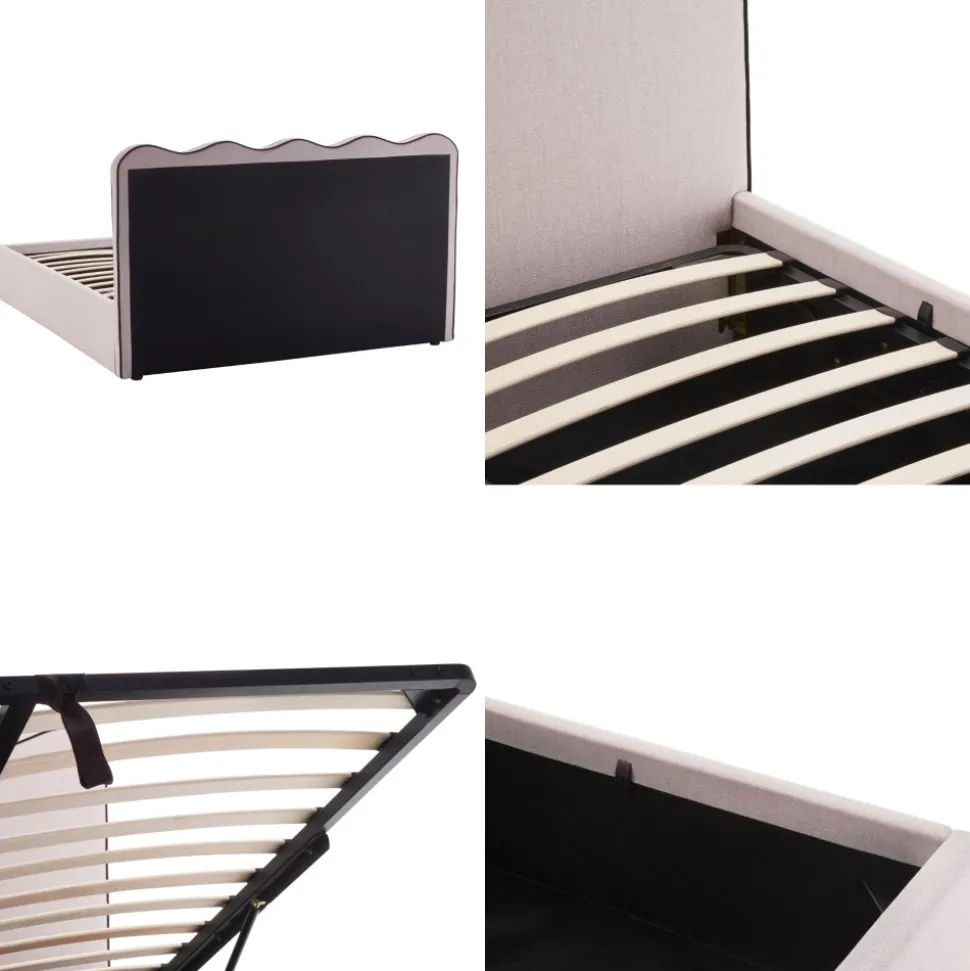 NAGOYA Lit coffre en tissu avec tête de lit ondulée 160x200cm