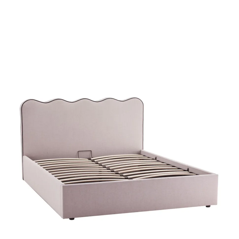 NAGOYA Lit coffre en tissu avec tête de lit ondulée 140x190cm