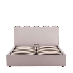 NAGOYA Lit coffre en tissu avec tête de lit ondulée 140x190cm