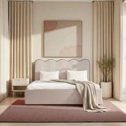 NAGOYA Lit coffre en tissu avec tête de lit ondulée 140x190cm