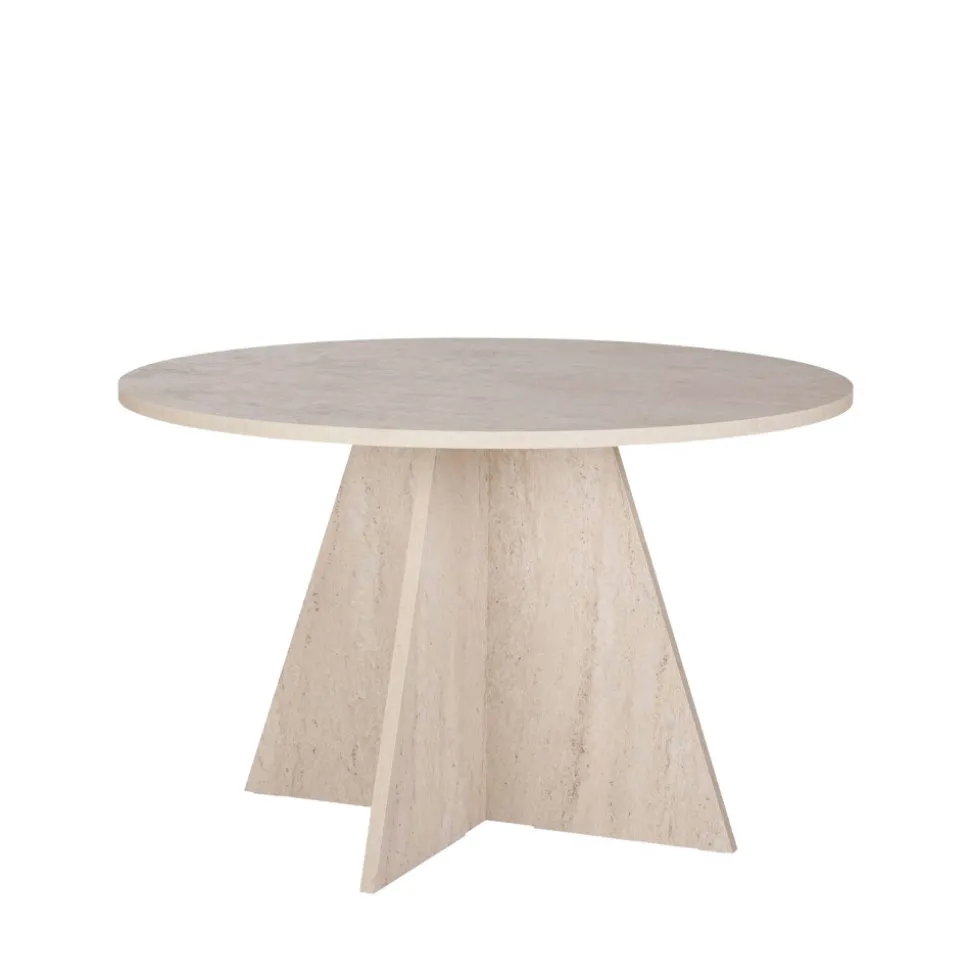 NARO Table à manger 4 personnes ronde effet travertin