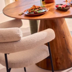 NORI Lot de 2 fauteuils de table en tissu bouclette et métal