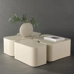 NORLAND Lot de 3 tables basses organiques en bois 92x70cm