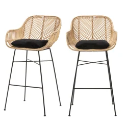 NUNUHAI Lot de 2 tabourets de bar en rotin H68cm