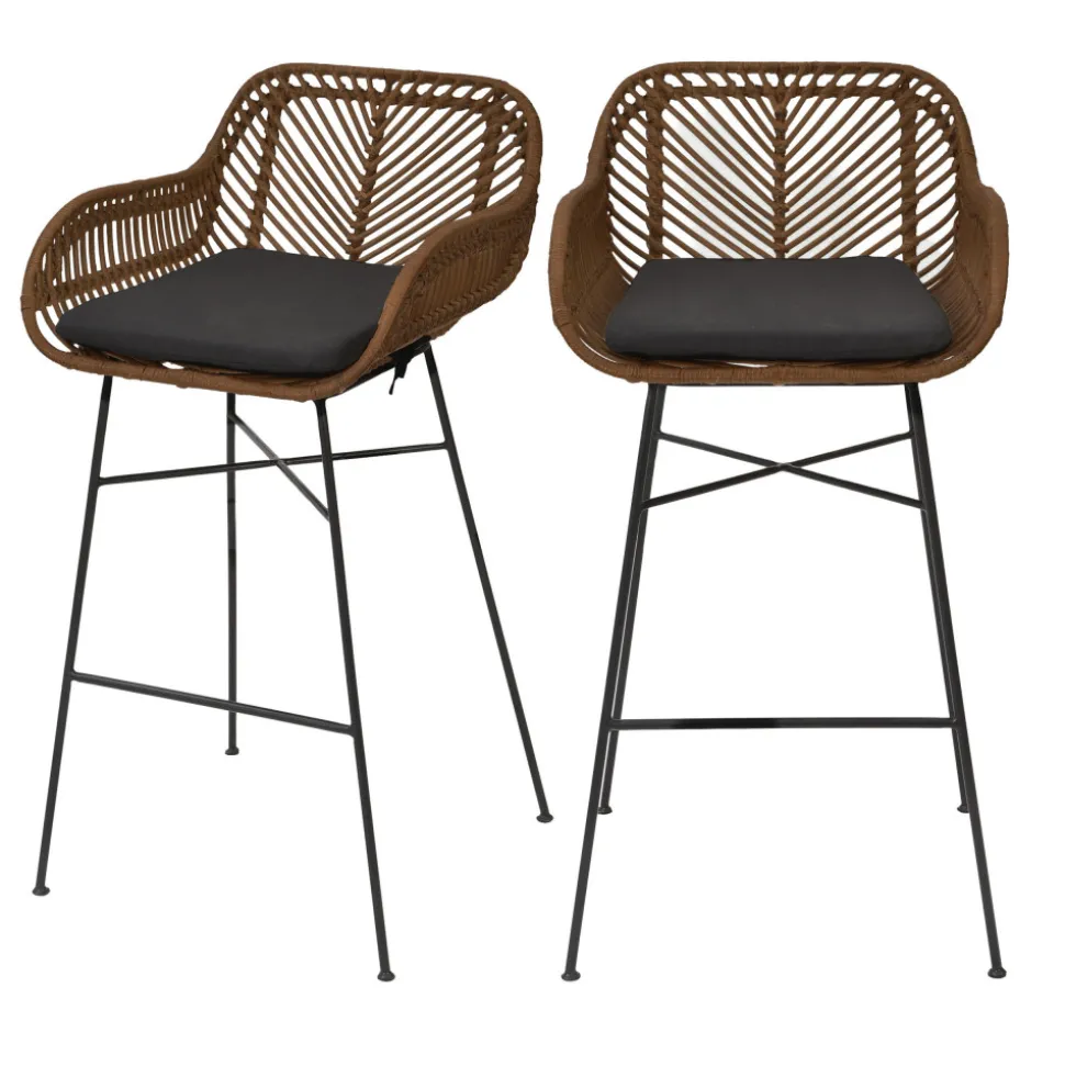 NUNUHAI Lot de 2 tabourets de bar en rotin H68cm