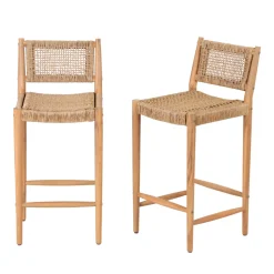 NURI Lot de 2 tabourets de bar intérieur/extérieur en bois d'acacia et résine tressée H66cm