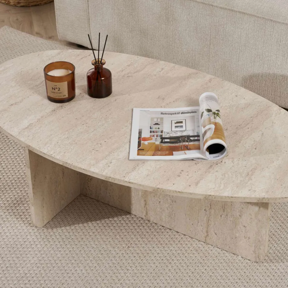 ORIS Table basse organique effet travertin 120x65cm