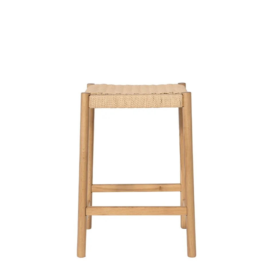 PAOLO Tabouret de bar en corde tressée et bois H65cm