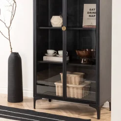 PIRING Vaisselier 2 portes en verre et métal H190cm