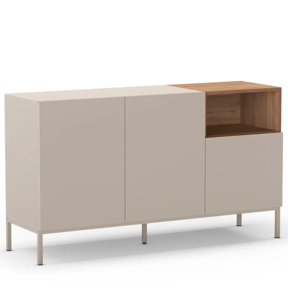 QUENOR Buffet 3 portes en bois et métal L140cm