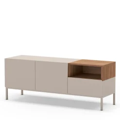 QUENOR Meuble TV 2 portes 1 tiroir en bois et métal L140cm