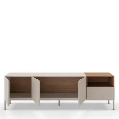 QUENOR Meuble TV 3 portes 1 tiroir en bois et métal L180cm