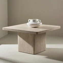 QVART Table basse carrée effet travertin 80x80cm