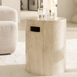 RADOM Tabouret effet travertin ø35cm