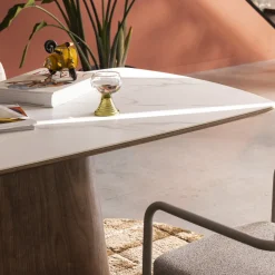 RENO Table à manger 8 personnes effet marbre et bois