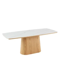 RENO Table à manger 8 personnes effet marbre et bois