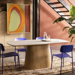 RENO Table à manger 8 personnes effet marbre et bois