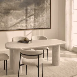 RHODES Table à manger 6 personnes en effet travertin