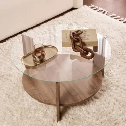 RIA Table basse ronde en verre trempé et bois ø75cm