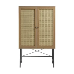 RINTO Buffet haut 2 portes bois et métal H135cm