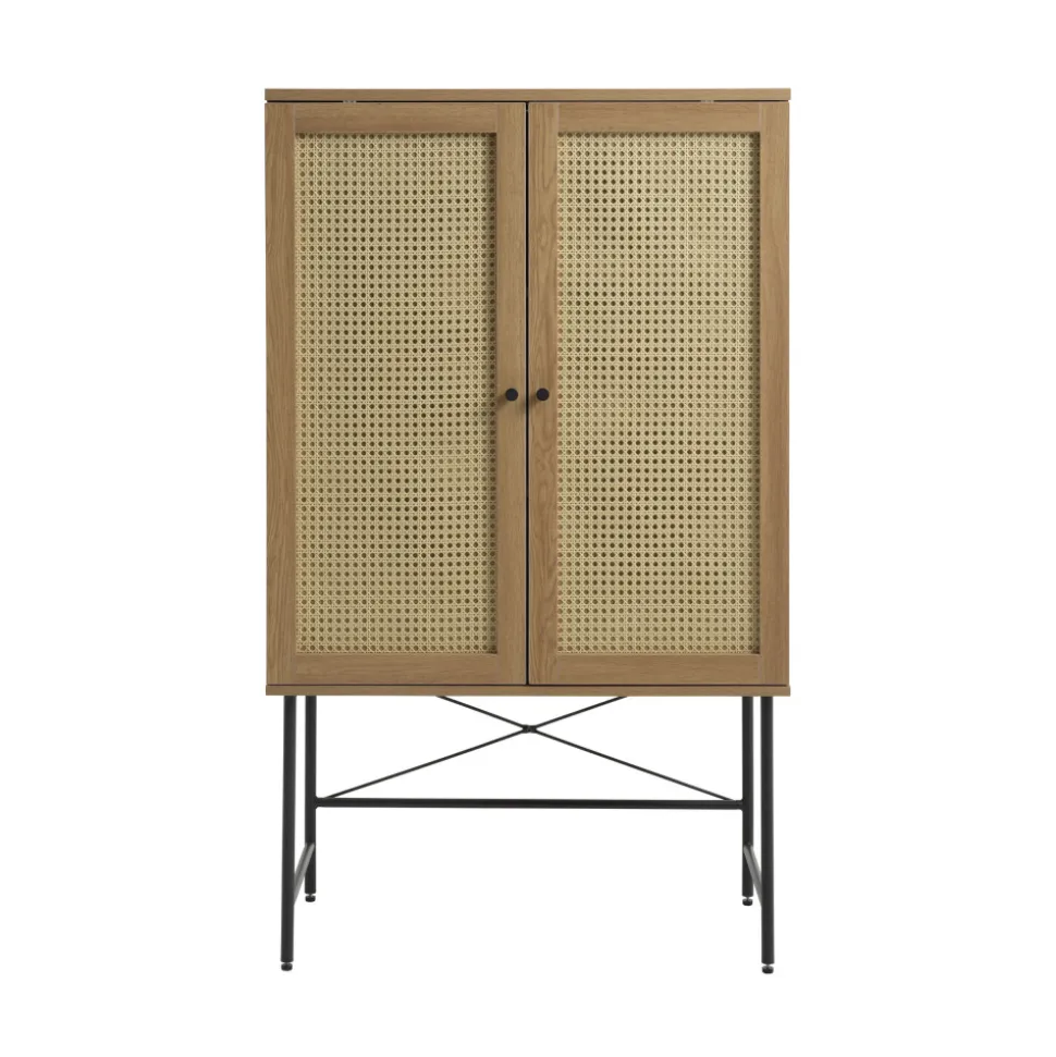 RINTO Buffet haut 2 portes bois et métal H135cm