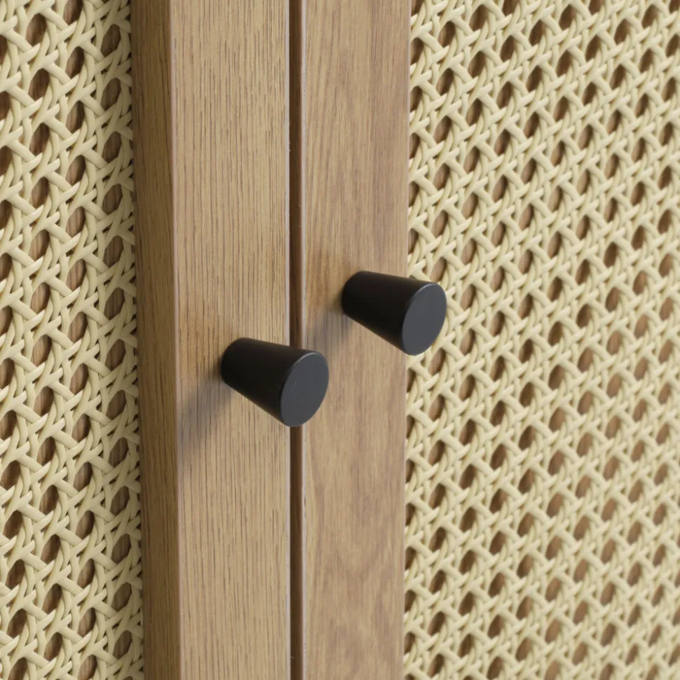 RINTO Buffet haut 2 portes bois et métal H135cm