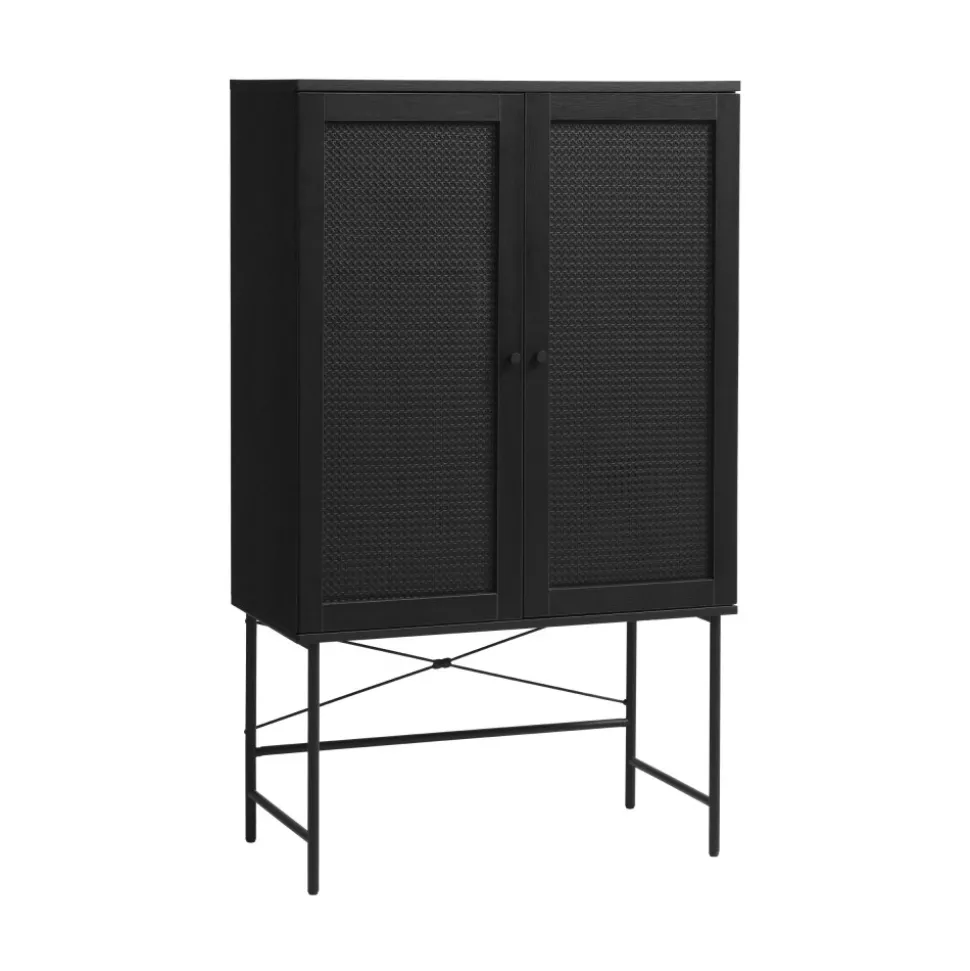 RINTO Buffet haut 2 portes bois et métal H135cm