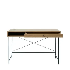 RINTO Bureau 1 tiroir 1 niche en bois et métal L120cm
