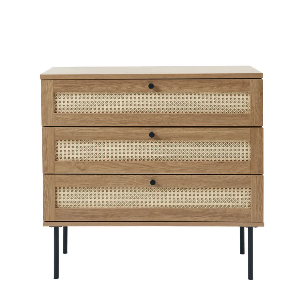 RINTO Commode 3 tiroirs en bois et métal L80cm