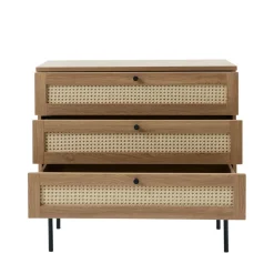 RINTO Commode 3 tiroirs en bois et métal L80cm