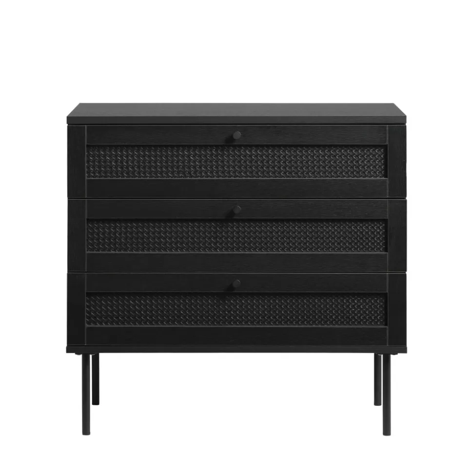 RINTO Commode 3 tiroirs en bois et métal L80cm