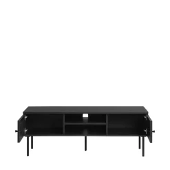 RINTO Meuble TV 2 portes 2 niches en bois et métal L120cm