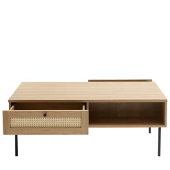RINTO Table basse 2 tiroirs en bois et métal