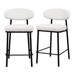 RODE Lot de 2 chaises de bar en tissu bouclette, bois et métal H65cm